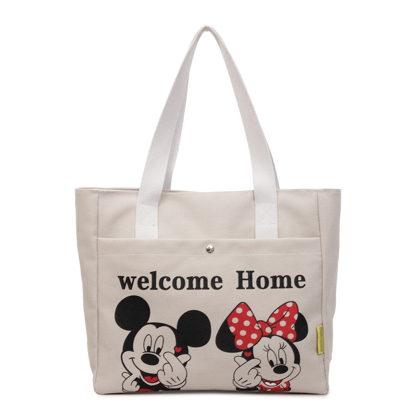 Bolsa de lona de gran capacidad de dibujos animados de mujeres nuevas bolsas de compras portátiles de viaje diario bolsas de almuerzo de hombro