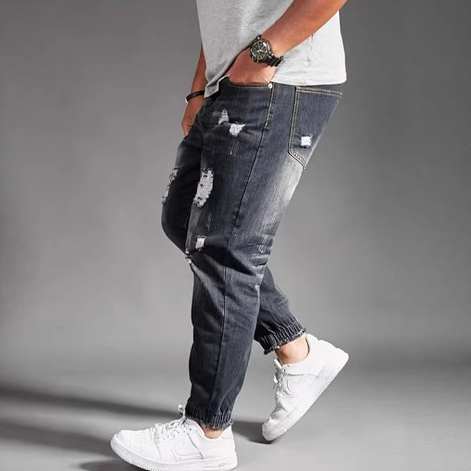Men's Casual Vintage-Style Tapered Harem Jogger Jeans, Cropped Denim Pants