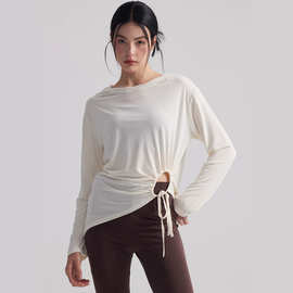 高弹速干褶皱抽绳收腰瑜伽服普拉提训练长袖健身服女瑜伽上衣