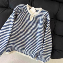 欧洲站高端2025冬季新款女装小香风条纹针织衫高级感穿搭上衣欧货