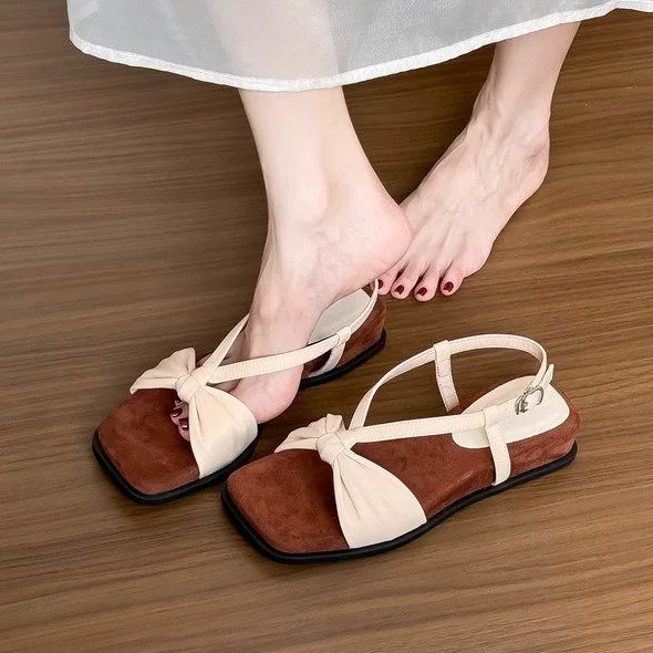 Sandals, footwear, suitable with a skirt platform with bow, universal retro shoes, french style