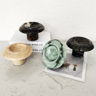 New Chinese Style Natural Marble Mushroom Shape Storage Fruit Tray Living Room Study Desktop Advanced Ornaments