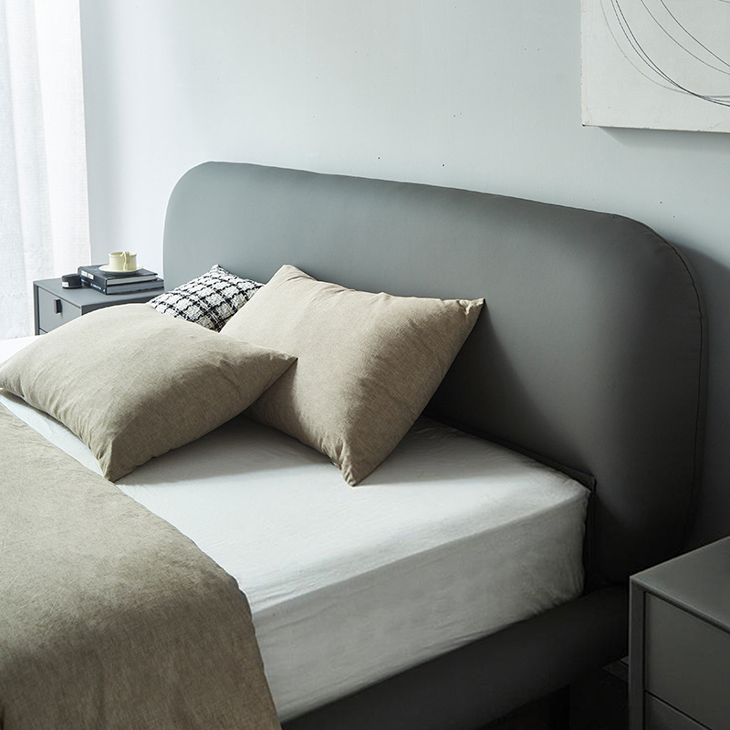 Italiano minimalista cama de cuero real dormitorio principal moderno minimalista bolsa suave cama doble 1,8 m dormitorio alta pierna cama salida de fábrica