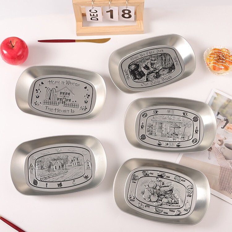 Shang Xiang Vintage Tinplate snack plate Household Commercial Stainless Steel Plate Fries Fries Fried Chicken Barbecue Outdoor picnic plate