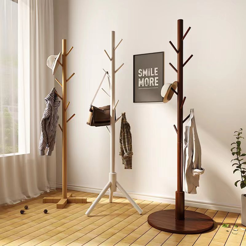 Solid Wood Coat Rack, Clothes Rack, Bag Hanging, Beech Wood Floor-Standing Bedroom, Home Living Room, Simple Clothes Rack, Vertical Clothes Rack