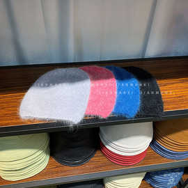 毛线帽女秋冬季薄款兔毛兔绒保暖针织帽毛线帽冷帽套头帽灰色