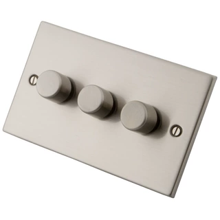 英标规调光开关 3 GANG 2 WAY 400W DIMMER SWITCH BRUSHED STEEL