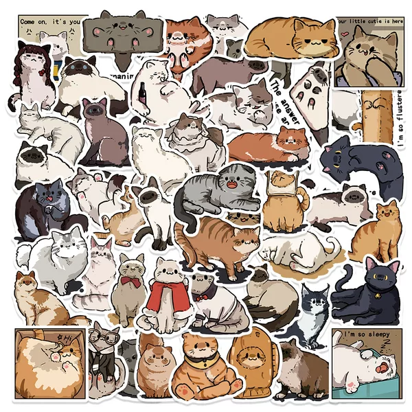 Cartoon original 50 meet kitten cute stickers notebook mobile phone shell luggage decoration waterproof stickers