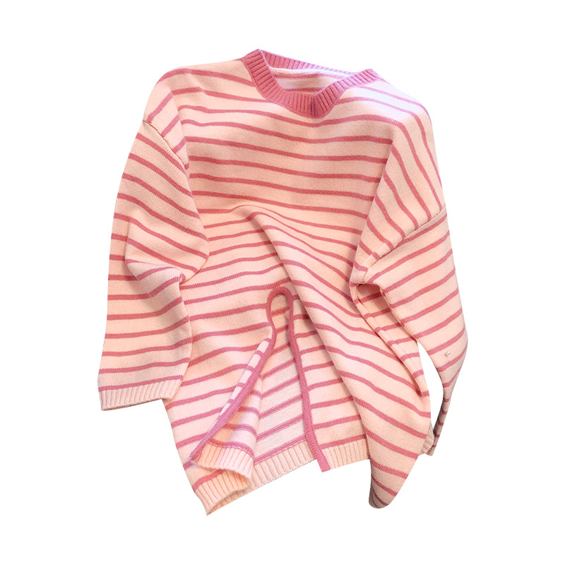 Women's Clothing autumn new women's lazy style striped round neck sweater fashion sweater women autumn and winter loose top trend_voghion.com