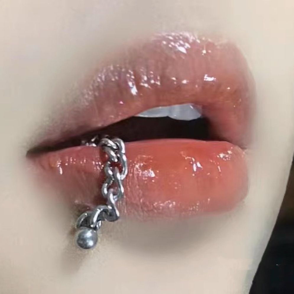 Chain Stud Lip Ring, Detachable, Dual-use, Trendy Niche For Men Women, Titanium Steel, Round Ball And Pointed Cone Head,_voghion.com