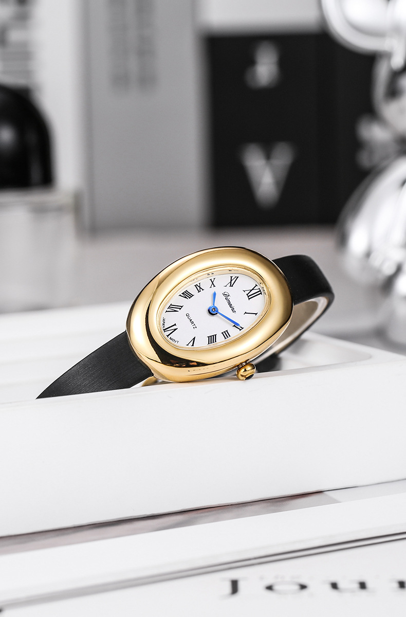 26g Weight Tempered Glass Mirror Material Genuine Leather Strap Material Watch Classification Pointer Display Type Buckle Buckle Style Oval Dial Shape Holiday, Daily Occasion Quartz Movement Solid Color Pattern All Seasons Season Women's Gender Vacation, Simple Style Style Vacation Simple Style Solid Color Buckle Quartz Watch Women's Watches 10