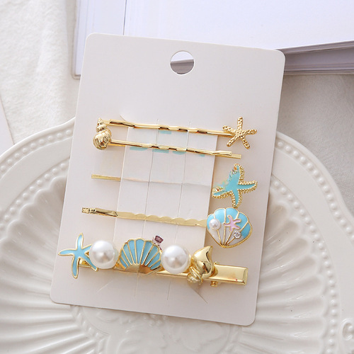 Creative Seashell, Starfish, and Shell Hair Clips Set for Women - Duckbill Clips, One-Sided Clips, Edge Clips, Side Clips, and Fringe Clips