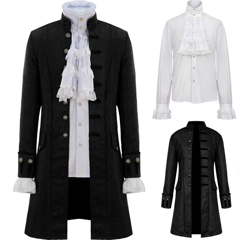 2025 New Cross-Border Foreign Trade European and American Men's Coat Solid Color Fashion Steampunk Retro Men's Uniform Stand Collar