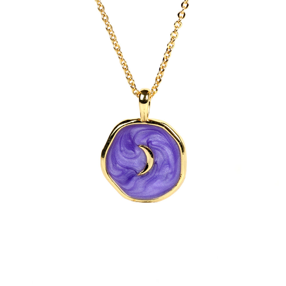 Fashion copper drop oil star and moon necklace wholesale