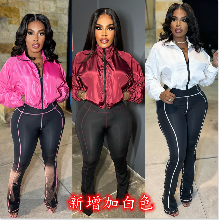 【现货】YS8006欧美跨境 2025时尚休闲拉链微喇叭两件套裤套装