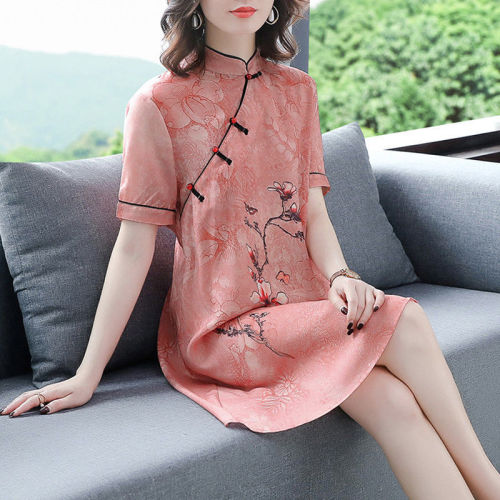 Pink Green Chinese Dress retro cheongsam dress for women girls dress show thin cheongsam hanfu modified antique children summer dress