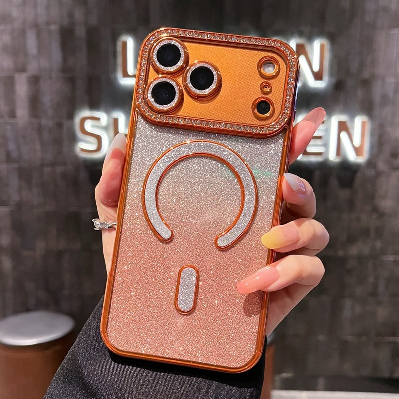 适用iPhone17pro手机壳渐变闪粉磁吸苹果16闪钻镜头膜防摔保护套|undefined