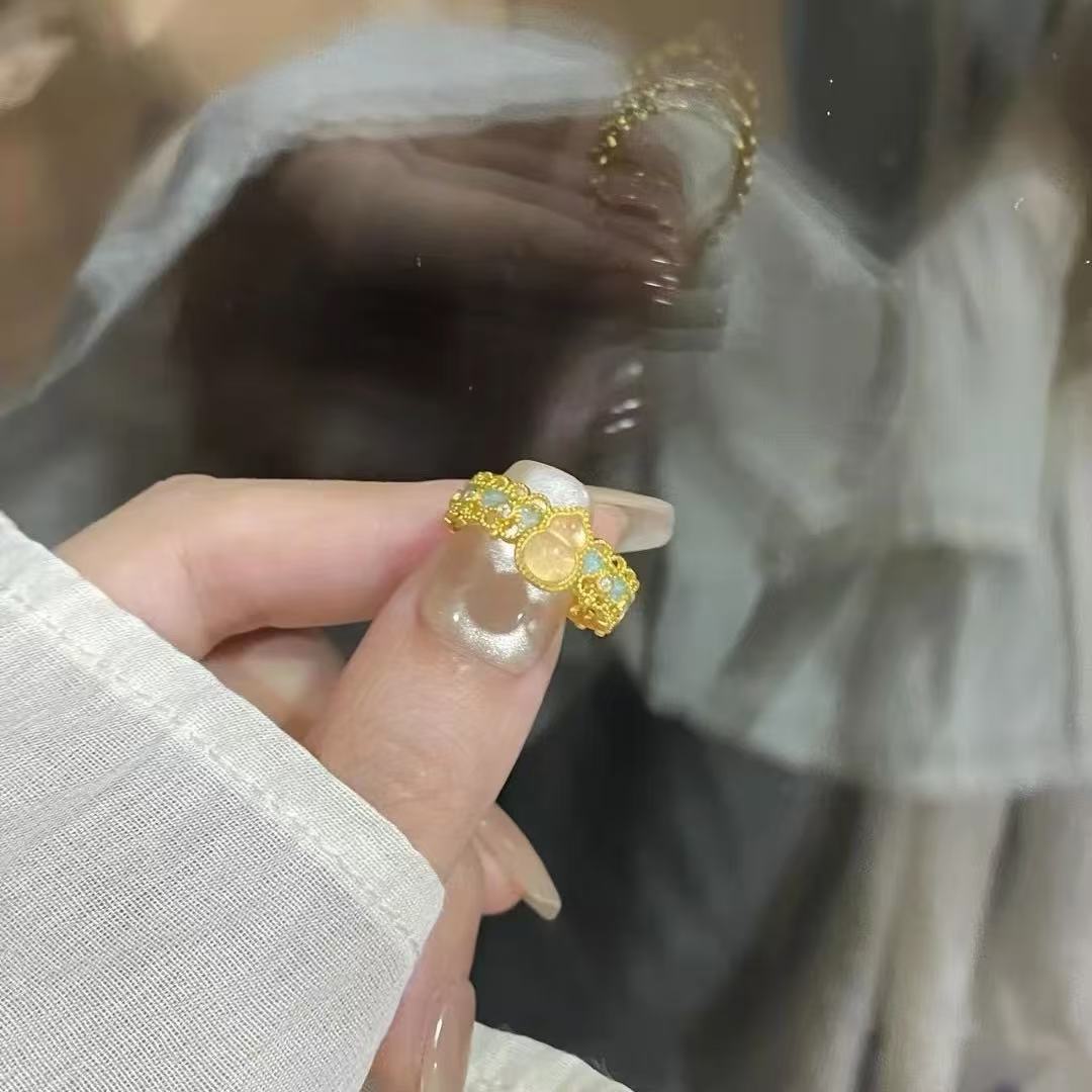 New Chinese Style Gourd Lace Retro Open Ring Women's High-End Light Luxury Index Finger Ring Chinese Style Niche Design Ring
