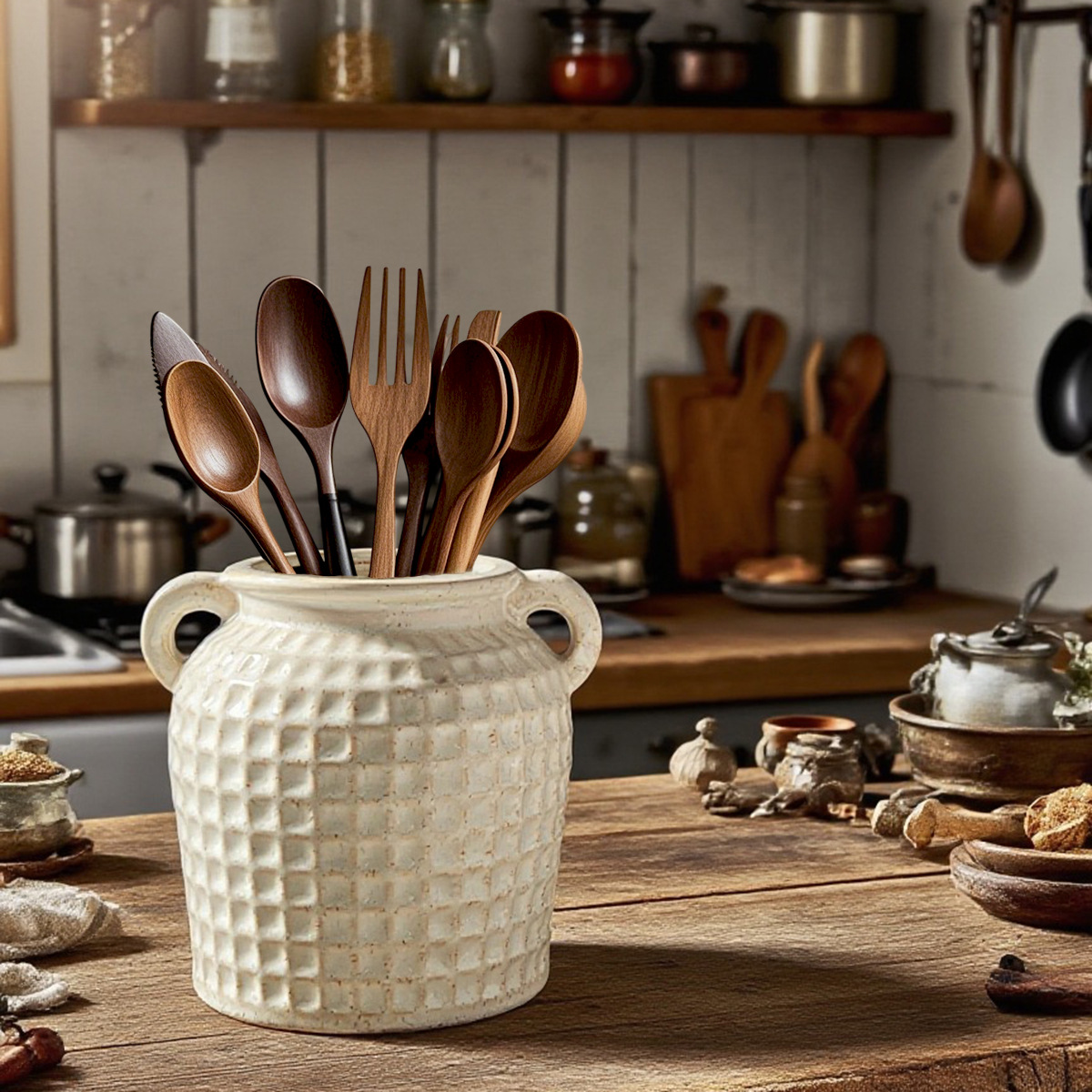 Yaochang Double-Eared Vase Kitchen Storage Jar Hydroponic Ceramic Flower Vessel Flower Arrangement Miscellaneous Goods Flower Pot Indoor Dried Flowers Fresh Flowers