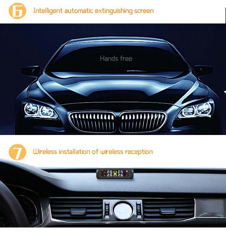 Vehicle-Mounted Solar Tire Pressure Monitoring System Four-Wheel Tire Pressure Monitor High-Precision Detector Sensor Tpms