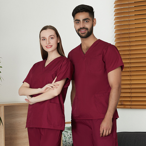 Cross-border medical work clothes set, surgical clothes, hand washing clothes, hand brushing clothes, V-neck doctor and nurse uniforms, polyester cotton