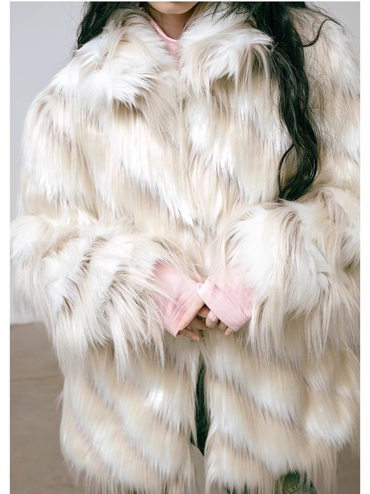 Women's Fur Coat Retro Mixed Colour Long Fox Fur Jacket For Women_voghion.com