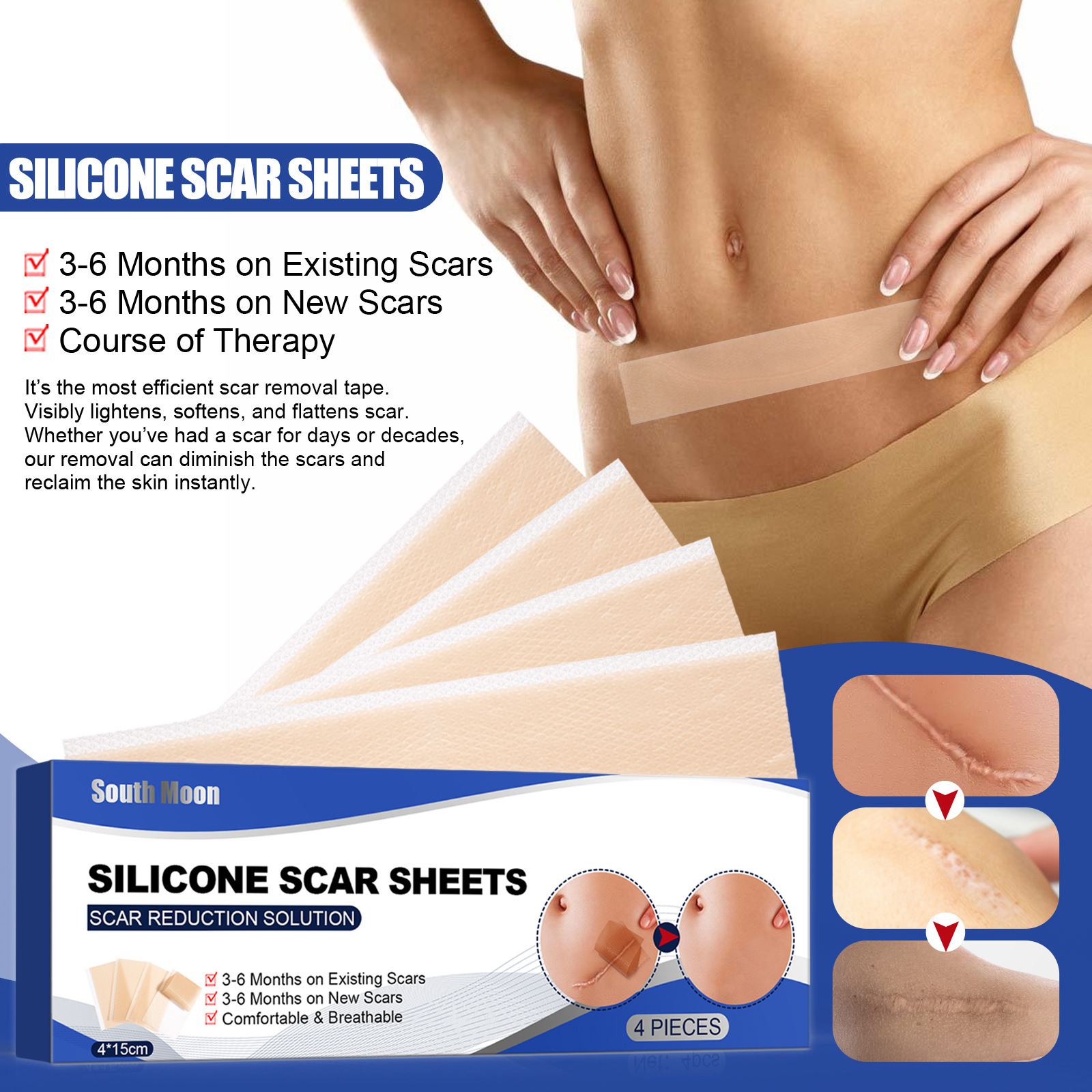 South Moon self-adhesive silicone scar patch repair burn scars smooth skin skin wound care patch_voghion.com