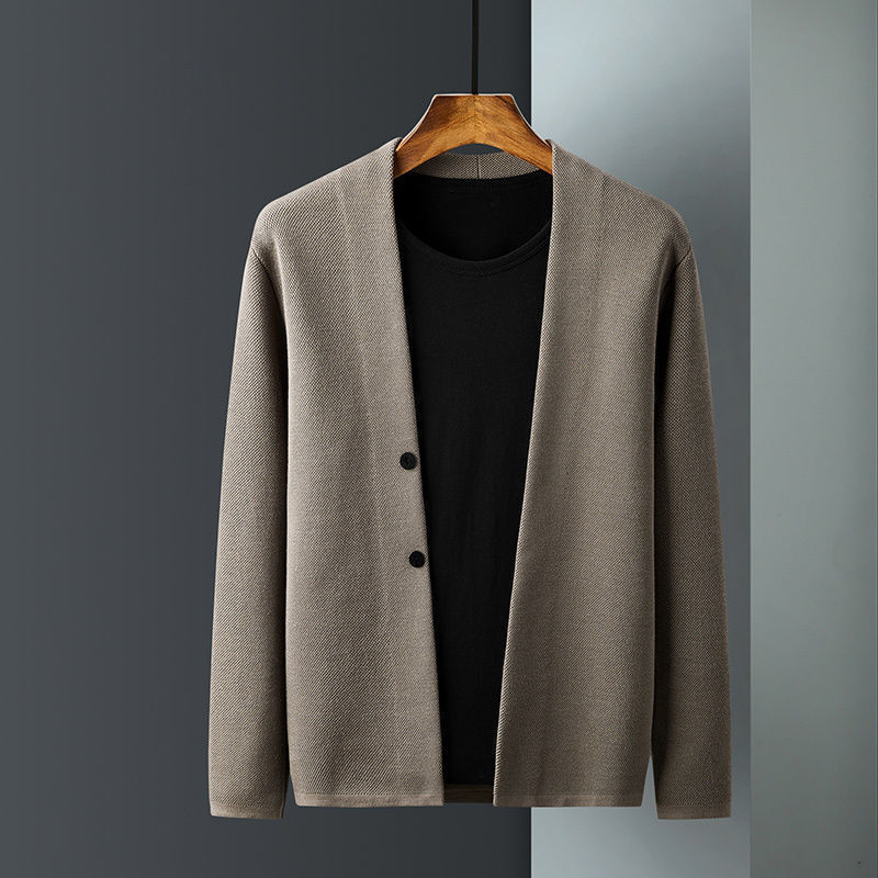 Printemps et automne affaires cardigan tricoté vêtements d'extérieur manteau pull haut tendance vêtements vêtements pour hommes_voghion.com