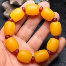 直播供货一代发原石老蜜蜡手串男女款鸡油黄磨砂琥珀桶珠手链