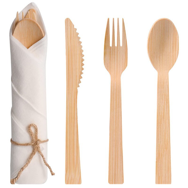 Customized Pre-Rolled Napkin Bamboo Tableware Set Disposable Cutlery Fork Spoon + Napkin Biodegradable Tableware Customized Pre-Rolled Napkin Bamboo Tableware Set Disposable Cutlery Fork Spoon + Napkin Biodegradable Tableware