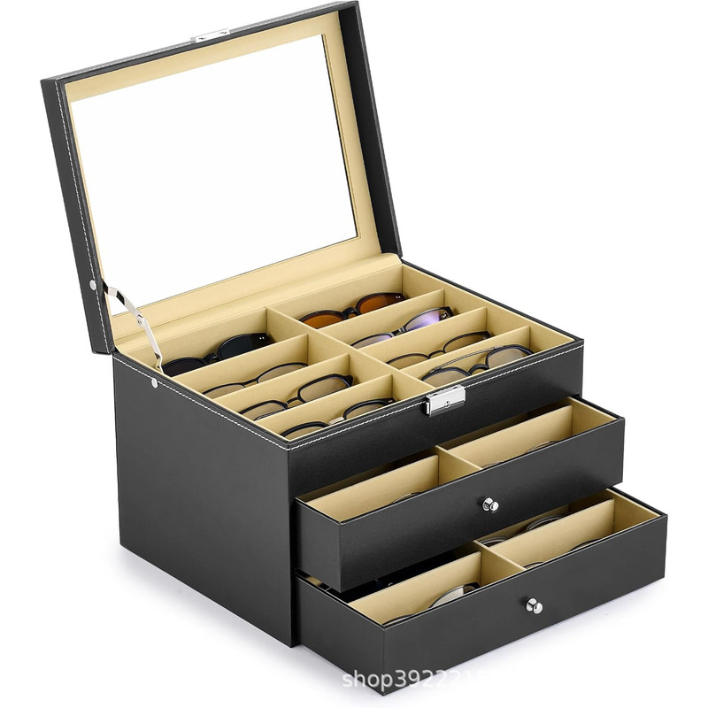 Glasses Storage Box Pu Leather 8 Slots 12 Slots 24 Slots Multi-Layer Large Capacity Display Box European and American Style Jewelry Box European and American Style