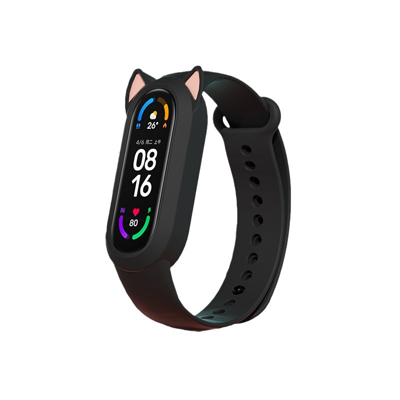 Adecuado para Xiaomi pulsera 8/9 correa 7 lindo gato oreja todo en uno 3/4/5/6 pulsera de silicona versión NFC para hombres y mujeres
