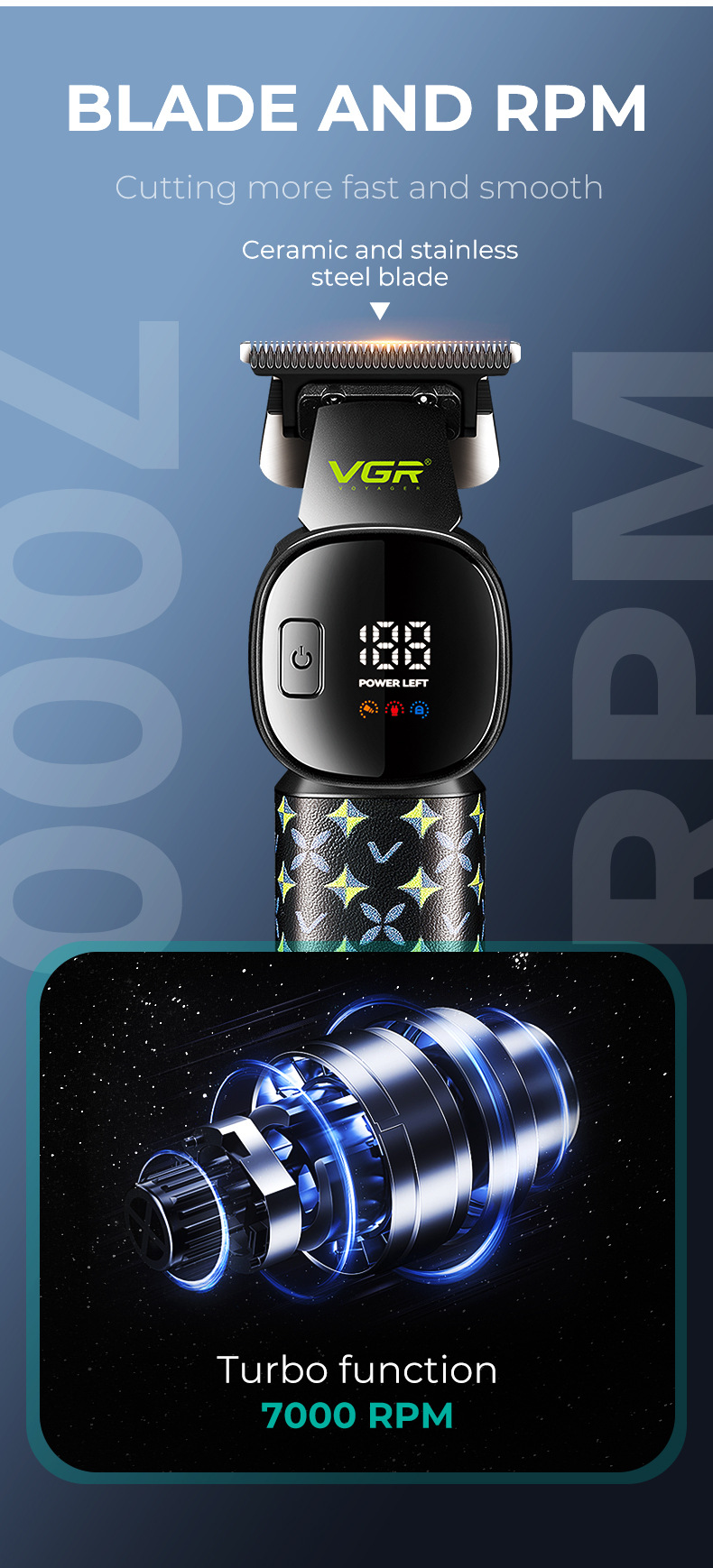 Vgr Professional Electric Hair Clipper For Men With Digital Display_voghion.com