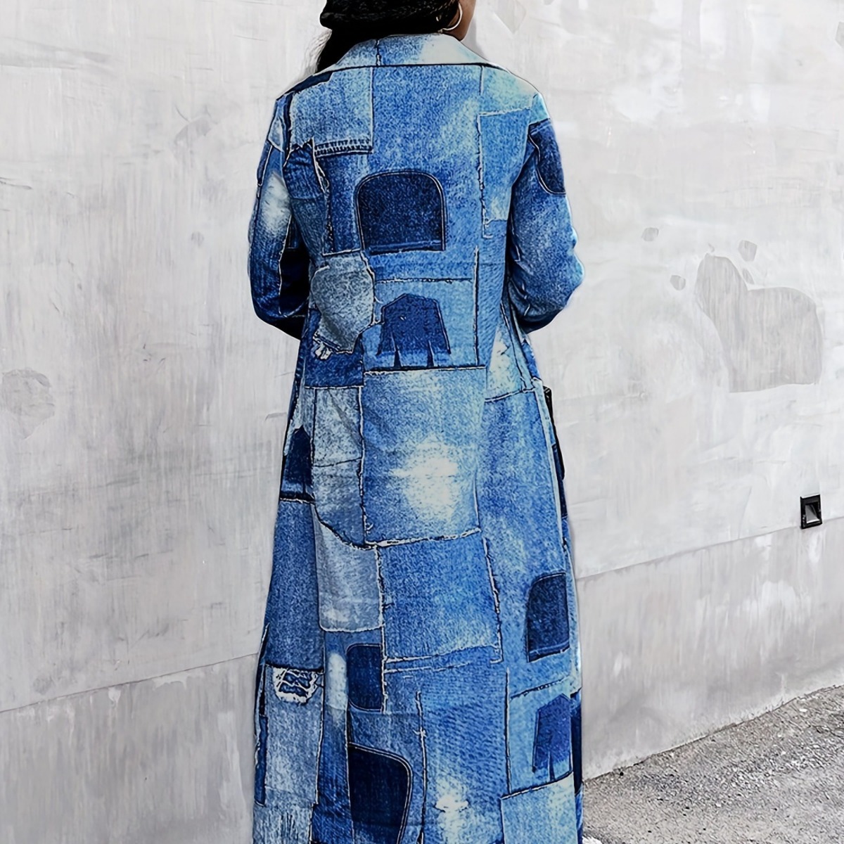 Damen-Trenchcoat in Übergröße mit farblich abgesetztem Denim-Print – Modisch, vielseitig, für Frühling und Herbst – Bestseller_voghion.com
