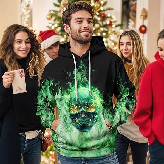 2024 Venta caliente Hellfire Skull 3D Impresión digital Sudadera con capucha suelta casual para hombre Sudadera con capucha