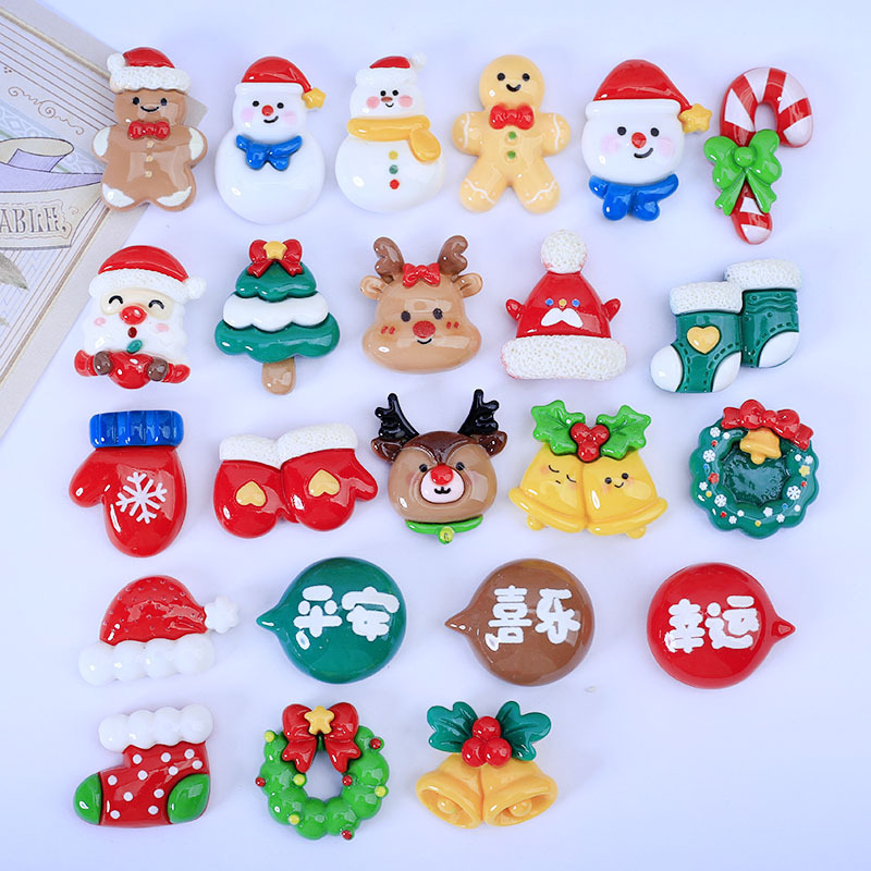 Cartoon Christmas Series Cream Glue DIY Handmade Hairpin Mobile Phone Case Hole Shoe Shoe Buckle Material Resin Accessories