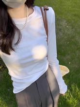 早秋新款韩版圆领纯色针织衫修身显瘦打底正肩内搭恤上衣女