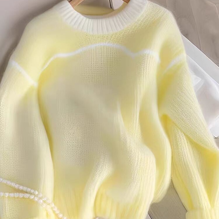 Yellow loose long-sleeved knit sweater for women, 2024 autumn and winter new fashion, casual loose Korean style top