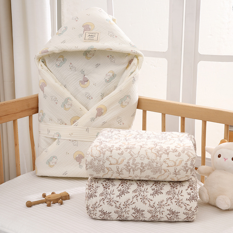 Newborn Blanket Pure Cotton Gauze Type a Thickeneded Baby Blanket Autumn and Winter Baby Delivery Room Swaddling Outing Small Quilt