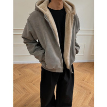 冬季新款男士连帽座山雕pu皮加绒加棉皮毛毛领棉衣外套设计感棉服