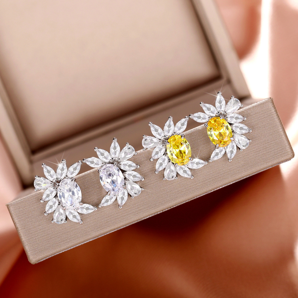 Women'S Gender Inlay Design Fashion Flower Copper Ear Studs Inlay Zircon Copper Earrings