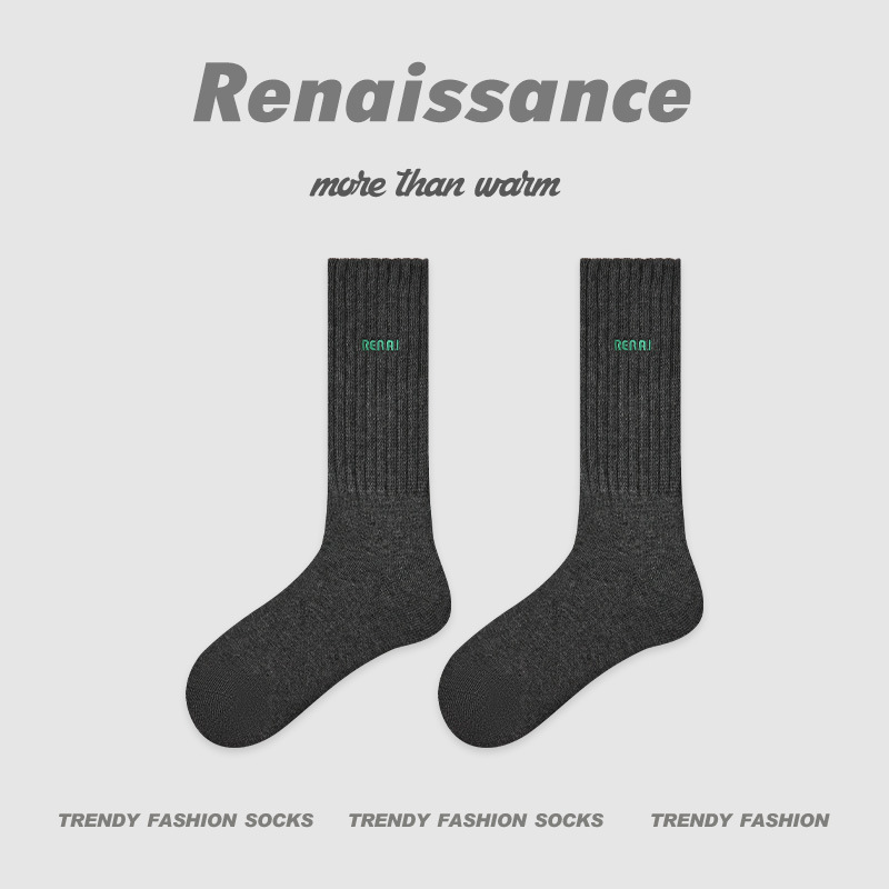 Renaissance秋冬新款中筒袜刺绣百搭无骨堆堆袜学院风ins潮袜子女|undefined