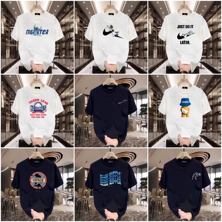 high quality Short-sleeved T-shirt Cotton Men's Summer 2025 New Loose Base Shirt Internet Trendy Brand Top Printing Batch