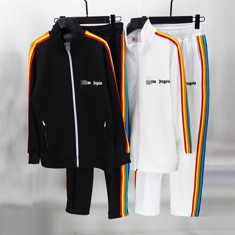Right Edition Palm Palm Angel Striped Rainbow Pants Vintage Casual Sport Jacket Set