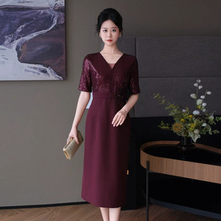 High-End Summer Wedding Banquet Cheongsam Dress for Mothers, Slim Fit, Youthful Mother-In-Law Wedding Dress, Elegant Evening Dress