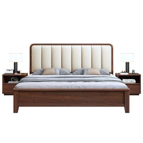 Nordic walnut solid wood bed modern simple 1.5 meters soft back bed size apartment 1.8 meters storage double bed 