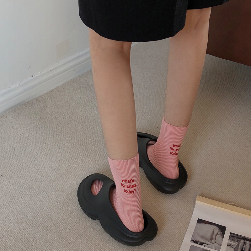 Embroidered solid color spring and summer inS women's socks Japanese…