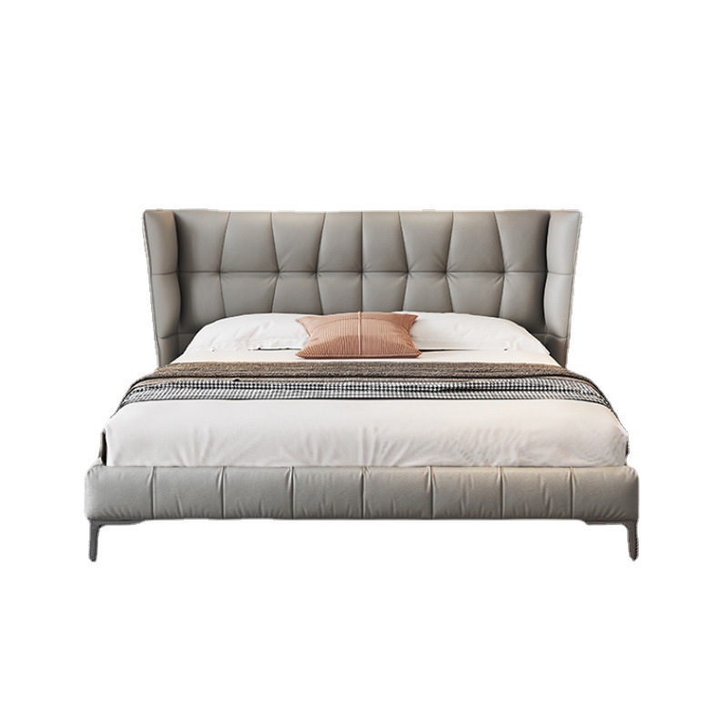 Cama muscular italiana minimalista B & B husk cama principal lujosa cama doble de cuero de vaca moderna y simple cama de matrimonio de alta gama