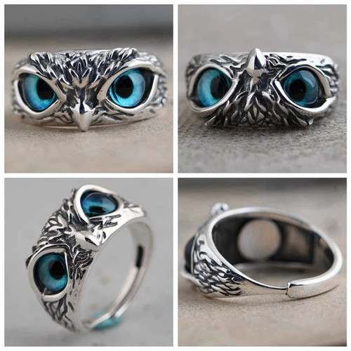 Retro devil eye owl ring creative exaggerated animal couple opening adjustable ring wish style