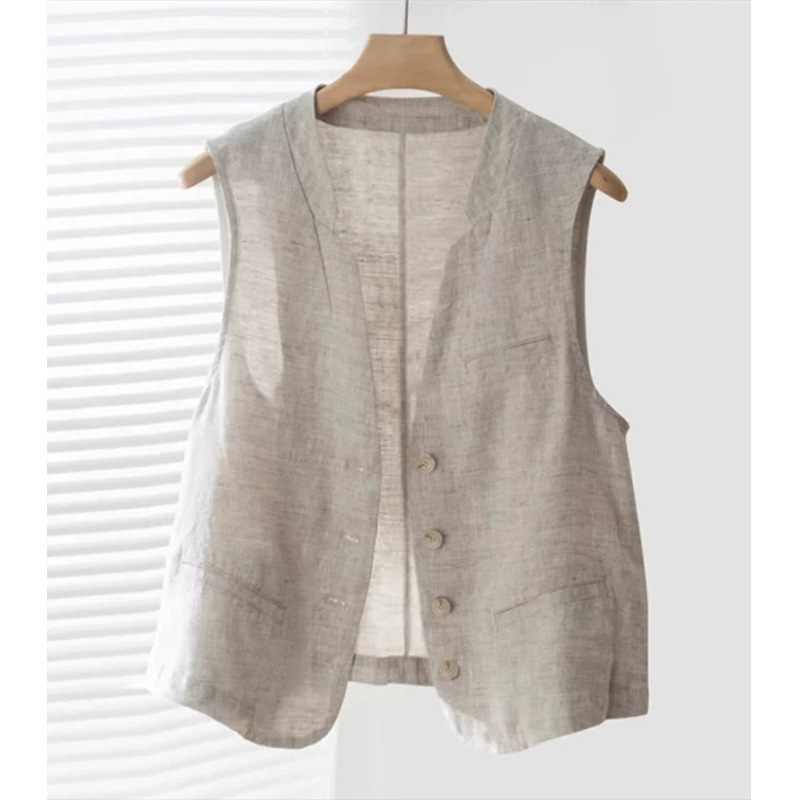 【Ji Order】Linen Sleeveless Vest for Women, Summer 2026, Casual Thin Breathable Commuter Top Cardigan Jacket 【Ji Order】Linen Sleeveless Vest for Women, Summer 2026, Casual Thin Breathable Commuter Top Cardigan Jacket